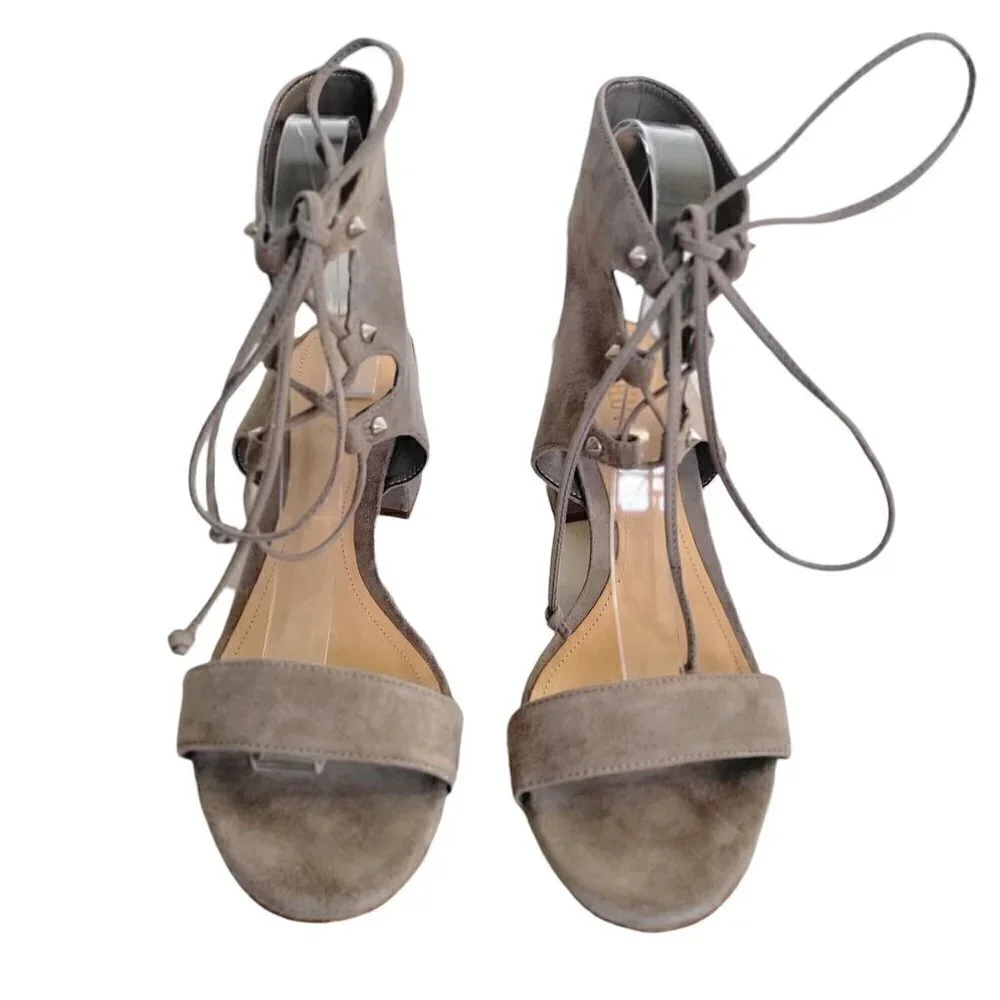 Schutz DARBY Suede Taupe Mouse Gladiator Heels Sandals Size 9B